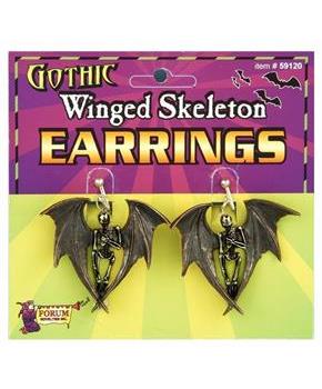Gothic Winged Skeleton Costume Earrings