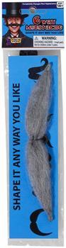 Shape It 6 Ways Moustache Costume Accessory- Grey