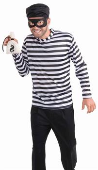 Burglar Costume Shirt w/Hat, Mask and Money Bag Adult