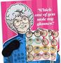 The Golden Girls Pin the Glasses on Sophia Party Game | Poster: 19.5" x 27.5", Includes 12 glasses (stickers) and one polyester blindfold.