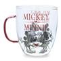 Disney Minnie And Mickey Mouse Glass Mug With Glitter Handle | Holds 14 Ounces