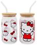 Sanrio Hello Kitty 16-Ounce Glass Tumblers With Bamboo Lid and Straw | Set of 2