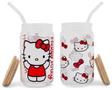 Sanrio Hello Kitty 16-Ounce Glass Tumblers With Bamboo Lid and Straw | Set of 2