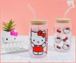 Sanrio Hello Kitty 16-Ounce Glass Tumblers With Bamboo Lid and Straw | Set of 2