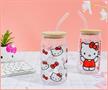 Sanrio Hello Kitty 16-Ounce Glass Tumblers With Bamboo Lid and Straw | Set of 2