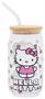 Sanrio Hello Kitty Strawberry 16-Ounce Glass Tumbler With Bamboo Lid and Straw
