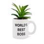 The Office Worlds Best Boss Mini Ceramic Planter with Artificial Plant