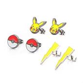 Pokemon Pikachu, Lightning Bolt and Pokeball Stud Earrings, Set of 3