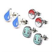 Pokemon Squirtle, Water Drop, and Pokeball Stud Earrings, Set of 3