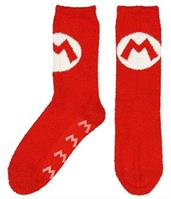 Super Mario Bros. Red Mario Logo Cozy Adult Crew Socks