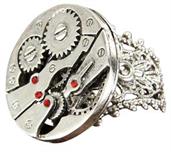 Steampunk Watch Gears Silver Costume Ring Adult