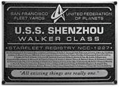 Star Trek Discovery Shenzhou NC-1227 Dedication Plaque Replica