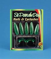 St. Patrick's Green Costume Press-On Nails & Green False Eyelashes