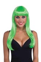 Neon Green Long Sassy Adult Costume Wig With Bangs