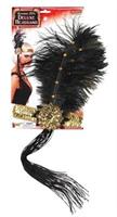 Gold Sequin Adult Costume Flapper Headband With Black Feathers