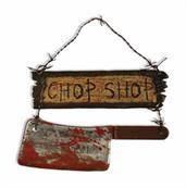 Scary Chop Shop Sign With Cleaver Halloween Prop