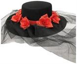 Day of the Dead Skeleton Adult Costume Gaucho Hat with Red Roses and Veil