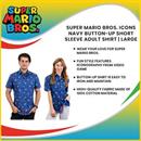 Super Mario Bros. Icons Navy Button-Up Short Sleeve Adult Shirt