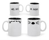 Friends Mr. Rachel Whiskers and Mrs. Ross Moustache Double-Sided Mugs | Set of 2