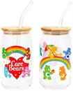 Care Bears Classic 16-Ounce Glass Tumblers With Bamboo Lid and Straw | Set of 2
