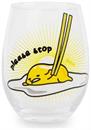 Sanrio Gudetama "Please Stop" Teardrop Stemless Wine Glass | Holds 20 Ounces