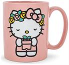 Sanrio Hello Kitty Flower Badge Wax Resist Ceramic Pottery Mug | Holds 18 Ounces