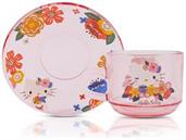 Sanrio Hello Kitty Flowers Glass Teacup and Saucer Set