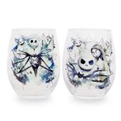 Nightmare Before Christmas Ink Blot 2 Piece 20oz Stemless Wine Glass Set