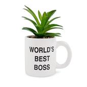 The Office Worlds Best Boss Mini Ceramic Planter with Artificial Plant