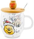 Disney Winnie the Pooh Holiday 17-Ounce Glass Coffee Mug With Lid and Spoon