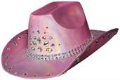 Pink Holographic Cowboy Hat With Diamond Studs Adult Costume Accessory
