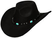 Black Cowboy Hat With Turquoise Oval Gem Band Adult Costume Accessory