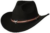 Black Cowboy Hat with Bull Head Band Adult Costume Accessory